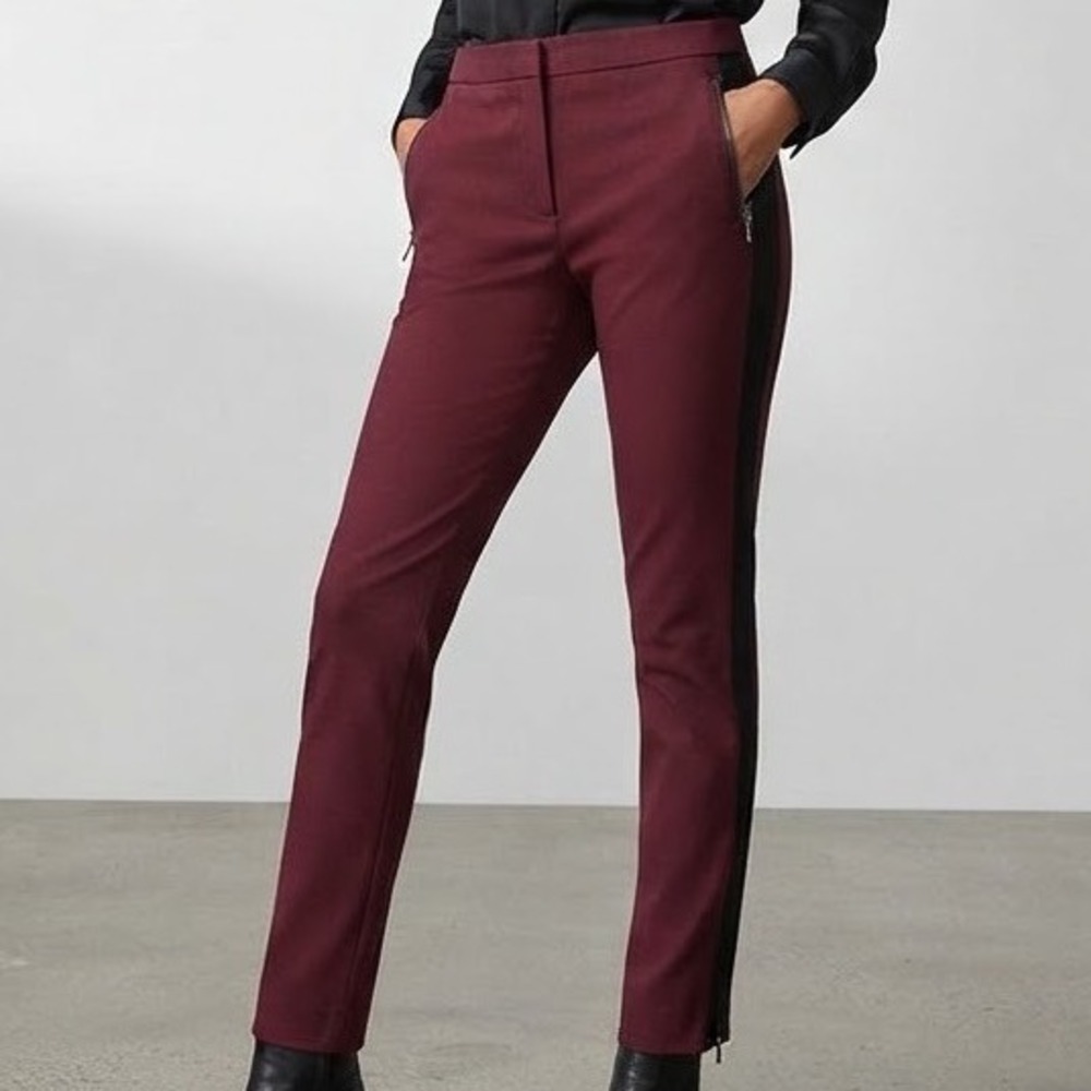 Banana Republic Sloan Slim Pant Burgundy Black Side Stripe Ankle Zip Size 6